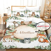 Custom Name Duvet Cover Set Cartoon Forest Animals Bedding Set Twin Full Queen King for Kids Girls Boys Birthday Wedding Gifts