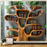 Tree Shaped Bookshelf with Artificial Green Plants Tapestry Wall Decoration Autumn & Christmas Decor For Reading Nooks Backdrops