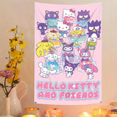 Sanrio Cartoon Theme Printed Tapestry Cute Cartoon Style Fantasy Background Home Decoration Girl's Heart Printed Tapestry