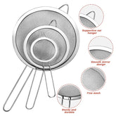 Mesh Filter Sieve Stainless Steel Slotted Spoon Kitchen Set of 3 Fine Strainers Long Handle for Cooking Sifting and Frying