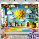 Vibrant Teen Room Tapestries-Wall Hanging-Cheerful Sunlight and Clouds Giraffe Wall Cloth Room Decor 180X280CM