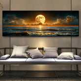 Classic Vintage Moonlight Sea View Canvas Poster Art Frameless Horizontal Wall Decor Suitable For Kitchen Office Living Room