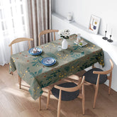 Elegant Floral Tablecloth, Green Yellow Leaves Print, Round Dining Cover 4 Seater Set for Kitchen Decoration Home Textiles on Al