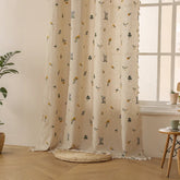 Boho Curtain Daisy Embroidered Farmhouse Window Treatments Beige Floral Curtain Rod Pocket Light Filtering Living Room Bedroom