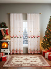 1PC Christmas Reindeer Sleigh Embroidered Tulle Pole Curtain for Living Room Bedroom Holiday Party Decor
