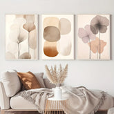 3pcs Frameless Minimalist Wall Art Flowers,Modern Home Decor Geometric Posters Abstract Beige Fashion,Bohemian Wall Decoration