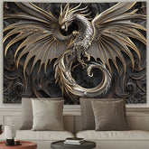 1pc Simple Black Dragon Tapestry, Polyester Fabric, Gold Decoration - Polyester Fabric, Suitable for Living Room, Bedroom