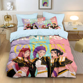 Movies kp-op Demon Hunters Huntrix Bedding Set Anime Zoey Mira Duvet Cover for Kids Teens Adults Single Double King Size