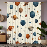 2pc Space planet and star patterned curtains, made of polyester fabric, machine washable, suitable for bedroom living room décor