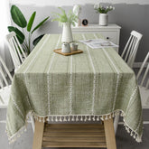 Cotton Linen Stripe Tassel Tablecloth Stain Resistant Dust-Proof Table Cover for Kitchen Dinning Tabletop Decoration Rectangular