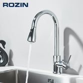 Rozin Chrome Kitchen Faucet Deck Mounted Pull Out Spout Kitchen Sink Mixer Tap Single Level Stream Sprayer Nozzle Mixer Tap