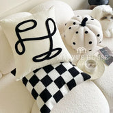 Checkerboard French Cream Style Pillowcase Cute Light Luxury B&B Living Room Niche Pillow Case Bay Window Sofa Cushion Cover