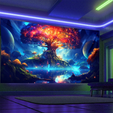Dream Forest Fluorescent Tapestry for Bedroom Living Room Decoration Polyester Material Belt Installation Kit
