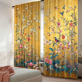 2pcs 2D flat printing Merry Christmas Trendy Curtains Golden Blooms scopic and stylish 100% polyester fiber Festive Curtains for