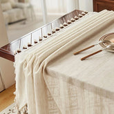 Linen Striped Fringe Kitchen Tablecloth, Wedding Tablecloth, Holiday Table Decoration Tablecloth, Outdoor Picnic Tablecloth