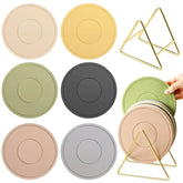Placemats Set of 6, Silicone Trivets, Heat Resistant Pads, with 1 Gold Triangle Holder for Kitchen Hot Pots and Pans Coaster