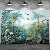 1pc Tropical Rainforest & Birds Wall Tapestry - Vibrant Jungle Scene with Lush Foliage, Colorful Birds & Misty Sunlight on Durab