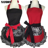 Black Red Lace Apron With Pocket Retro Sexy Pinup Aprons For Kitchen Cosplay Costume Cooking Oilproof Aprons for Women Girls