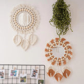 Macrame Hanging Wall Mirror, Boho Fringe Round Handmade Decorative Acrylic Mirror for Apartment Living Room Bedroom Home Decor