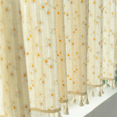Korean Daisy Curtains Road Pocket Shade Curtain Floral Tassel for Kitchen Bedroom Living Room Bay Window Cabinet Curtain