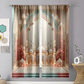 2PCS Soft Islamic Architectural Decoration Curtains, Elegant Style, Living Room and Bedroom, Drawbar Pocket Decoration