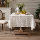 Luxury Lace Tablecloth Party Table Cloth American White Embroider Table Decoration for Living Room Bedroom Table Cover