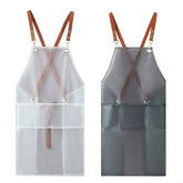 B0KC Transparent TPU Back Cooking Apron Oil-proof Overall Household Kitchen Women Work Clothes with Pocket Halter Apron