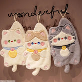 Cute Cat Hand Towel Double-thickness Hand Towel Quick-drying Absorbent Kitchen Cleaning Rag Bathroom Hanging Towels Home Supplie