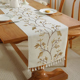 Luxury Embroidered Cotton Linen Table Runner Tablecloth Tassel for Home Dinning Table Coffee Table Mat Wedding decorations