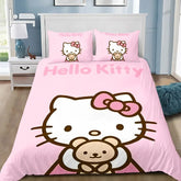 Kawaii Hello Kitty Children'S 3D Cartoon Bedding Set Duvet Cover Set Girl Bedroom Decoration Gift Single Double Large Size