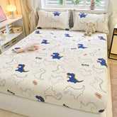100%Cotton Bed Sheet on Elastic Cute Dinosaur Printed Mattress Cover for Kids Cartoon Pure Cotton Bed Linen (without pillowcase)