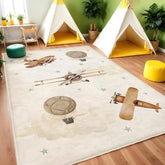 Airplane Patterned Children's Carpet Hot Air Balloon Kids Mat Baby Boy Gift NonSlip Activity Rug Kids Rug Brown Baby Room Mats