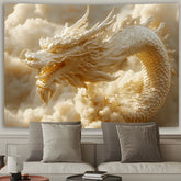 1 pc 3D Dragon and Auspicious Clouds Art Tapestry - Stately White Polyester Wall Hanging, Polyester Fabric, Machine Washable