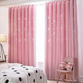 Double Layer Stars Curtains Pink Tulle For Kids Bedroom Sheer Curtains for Living Room Girls Bedroom Window