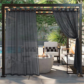 2PCS, Solid color single panel outdoor sheer curtain with tap top transparent polyester fiber waterproof outdoor curtain