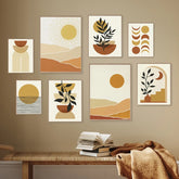 Sun Moon Leaf Plant Abstract Boho Wall Art Prints Canvas Painting Nordic Poster Modern Wall Pictures Living Room Decor