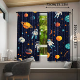 2pcs Outer Space Curtains, Cartoon Astronaut and Solar System Theme, Blue Galaxy Print Window Drapes for Bedroom, Living Room, P