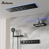 AITANA Luxury Brass Gunmetal LED Display Thermostatic Shower System Bathroom Ceiling embedded concealed giant curtain Rainfall