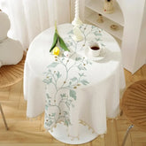 Solid Embroidery Round Tablecloth with Tassels Dust-Proof Table Cover for Kitchen Living Room Dinning Party Tabletop Decorations
