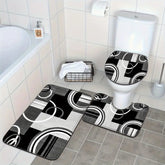 3 pieces of European retro black and white irregular geometric line patterns, U-shaped mats, toilet seat mats, non-slip mats