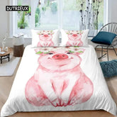 Pig Duvet Cover Set Cute Pig Bedding Set King Size Zoo Quilt Cover Happy Farm Animal Comforter Cover with Zipper Closure for Kid