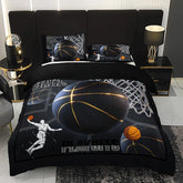 Basketball Comforter Cover Queen Size Sport Dunk Basketball Duvet Covers for Kids Teens, Black Ball Print Bedding Set All Season