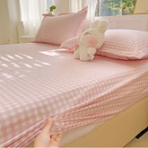 New Ultra-Thin Grid Pattern Fitted Sheet Set Washed Cotton Skin-Friendly Mattress Dust Cover Soft Breathable Household Mat