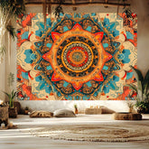 1pc Large Mandala Tapestry - Vibrant Orange/Black/White/Red Bohemian Style | Home Decor, Holiday Gift & Party Event Decoration