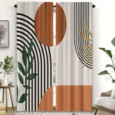 2 Pieces Boho Artistic Curtains - Modern Geometric Design With Black, Beige And Gold Accents - Semi-Sheer, Machine Washable