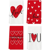 4Pcs, Valentine's Day Romantic Heart-Shaped Brushstroke "Love" Kitchen Towels, 40Cm*60Cm Towel Set, Super Absorbent Soft Cleaning Cloth, Cooking Baking Tea Towel, Hand Towel, Cleaning Cloth, Dishcloth, Kitchen Decoration, Liv