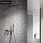 Luxury gun gray brass wall mounted shower system embedded design with 2 handles dual control hot and cold water bathroom faucet