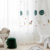 Cartoon Outer Space Rocket Embroidered Voile Curtain For Kids Bedroom Living Room Sheer Window Drapes Luxury Children Tulle 20D3