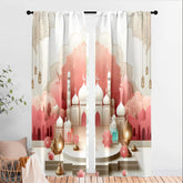 2pcs Eid al Fitr Pink Gold Theme Pattern Curtains Islamic Style Living Room Bedroom Drawbar Pocket Window Decoration