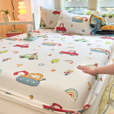 1pc 100%Cotton Bed Sheet for Kids Cartoon Style Car Printed Fitted Sheet with Elastic Band for Boys Pure Cotton Single Bed Cover